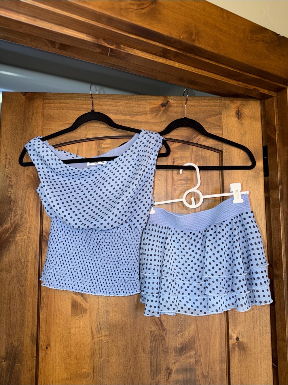 Light Blue Polka Dot Ruffle Mini Skort Set - Picture 2 of 5